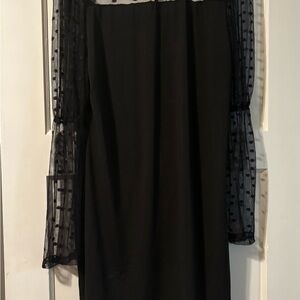 Black Sheath Dress with Bishop Sleeves and Square Neck